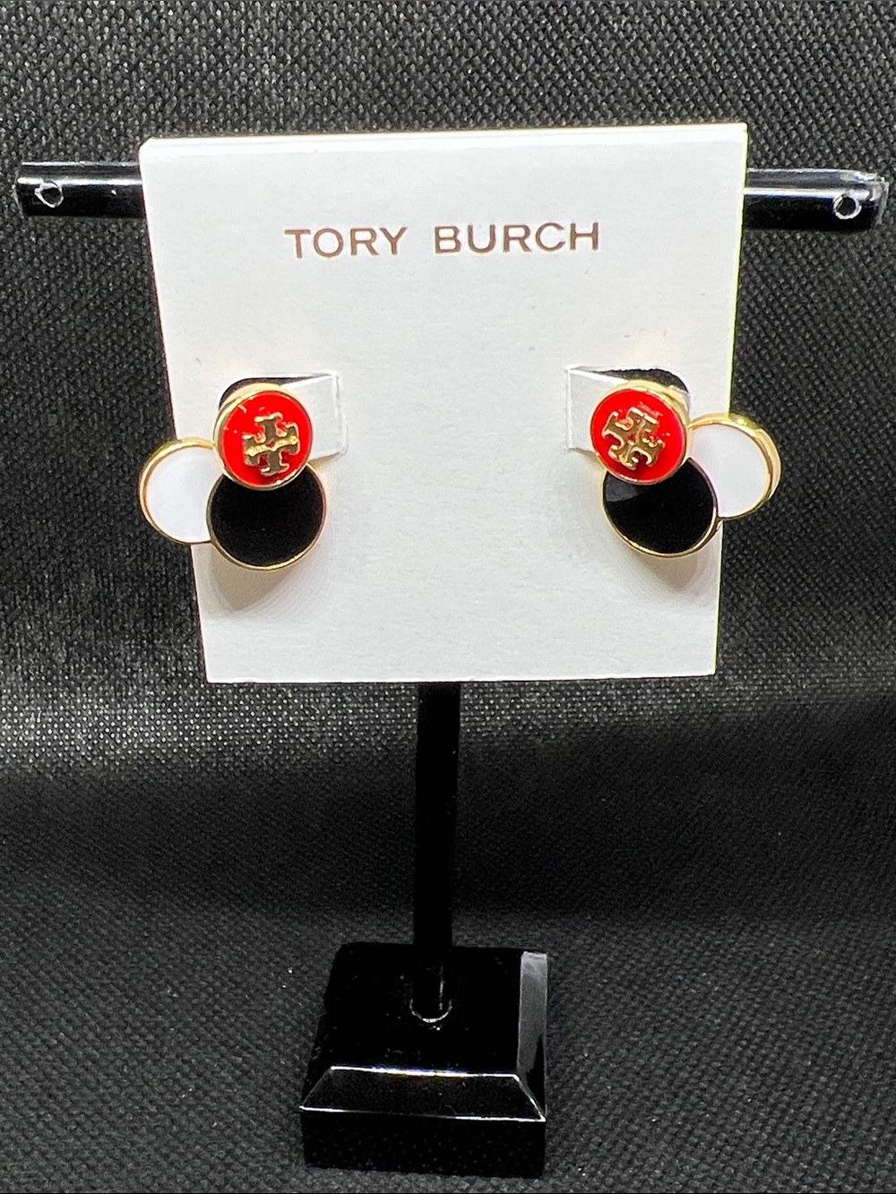 Tory Burch Tri-Disc Enamel Logo Stud Earrings in Red, Black, White